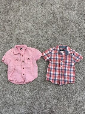 Toddler Boys 2T Lot Short Sleeve Button Down Shirts Pink Plaid OshKosh BabyGap